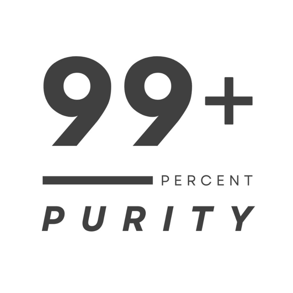 Text "99+ Percent Purity" in bold sans-serif font indicating high purity level.