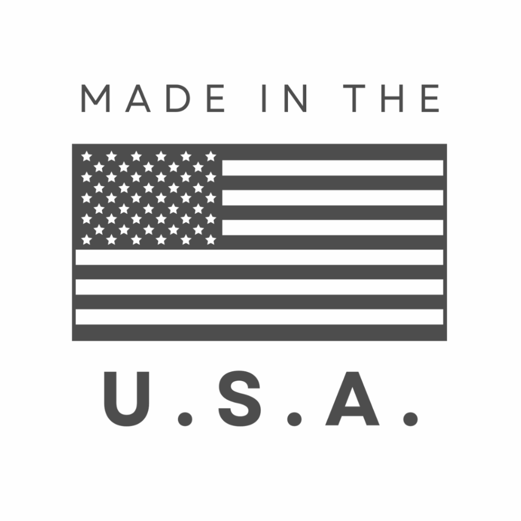 Monochrome US flag with "Made in the U.S.A." text above and below.