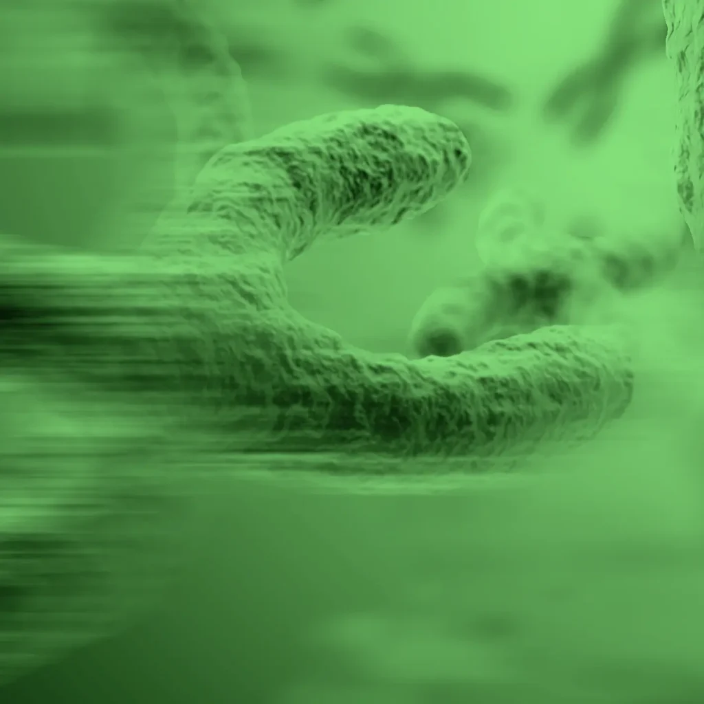 Close-up of green, textured, hand-like structures with motion blur in a green environment