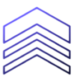 Blue line-art logo of three stacked chevrons forming a downward-pointing geometric emblem.